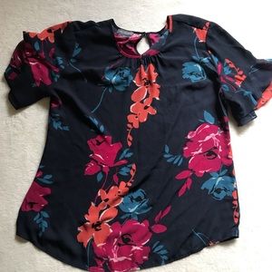 Floral Flutter Sleeve Blouse